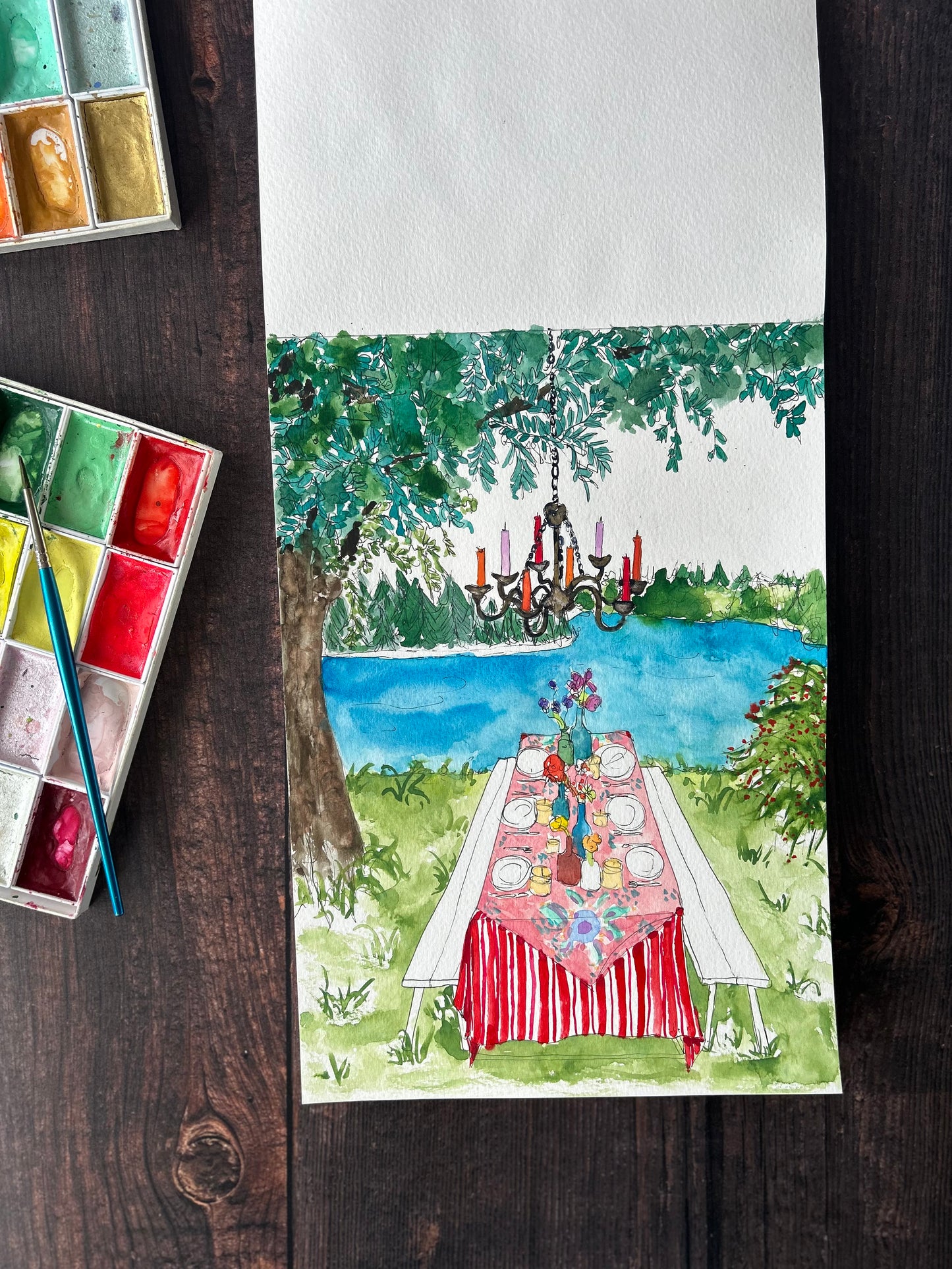 Whimsical Lakeside Outdoor Dining Print