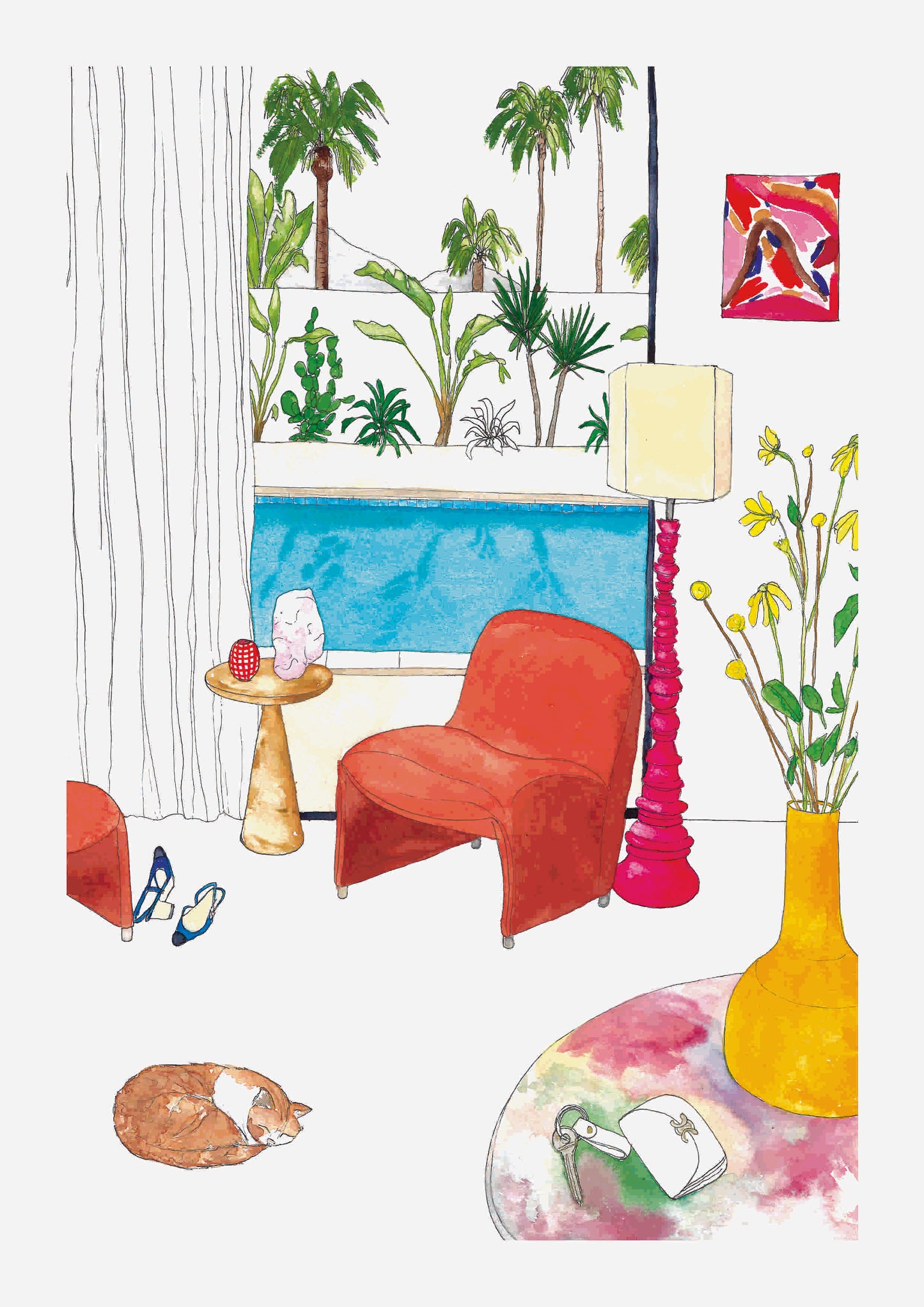 The Beach House Series, Living Room with Pool View Art Print