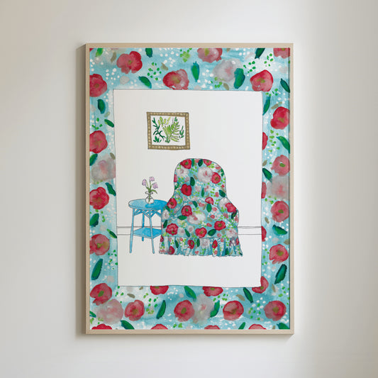 Red and Blue Chair Print