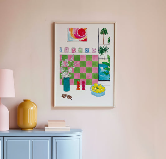 The Beach House Series, Kitchen with Pool View Art Print