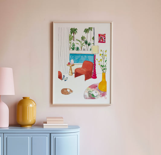 The Beach House Series, Living Room with Pool View Art Print