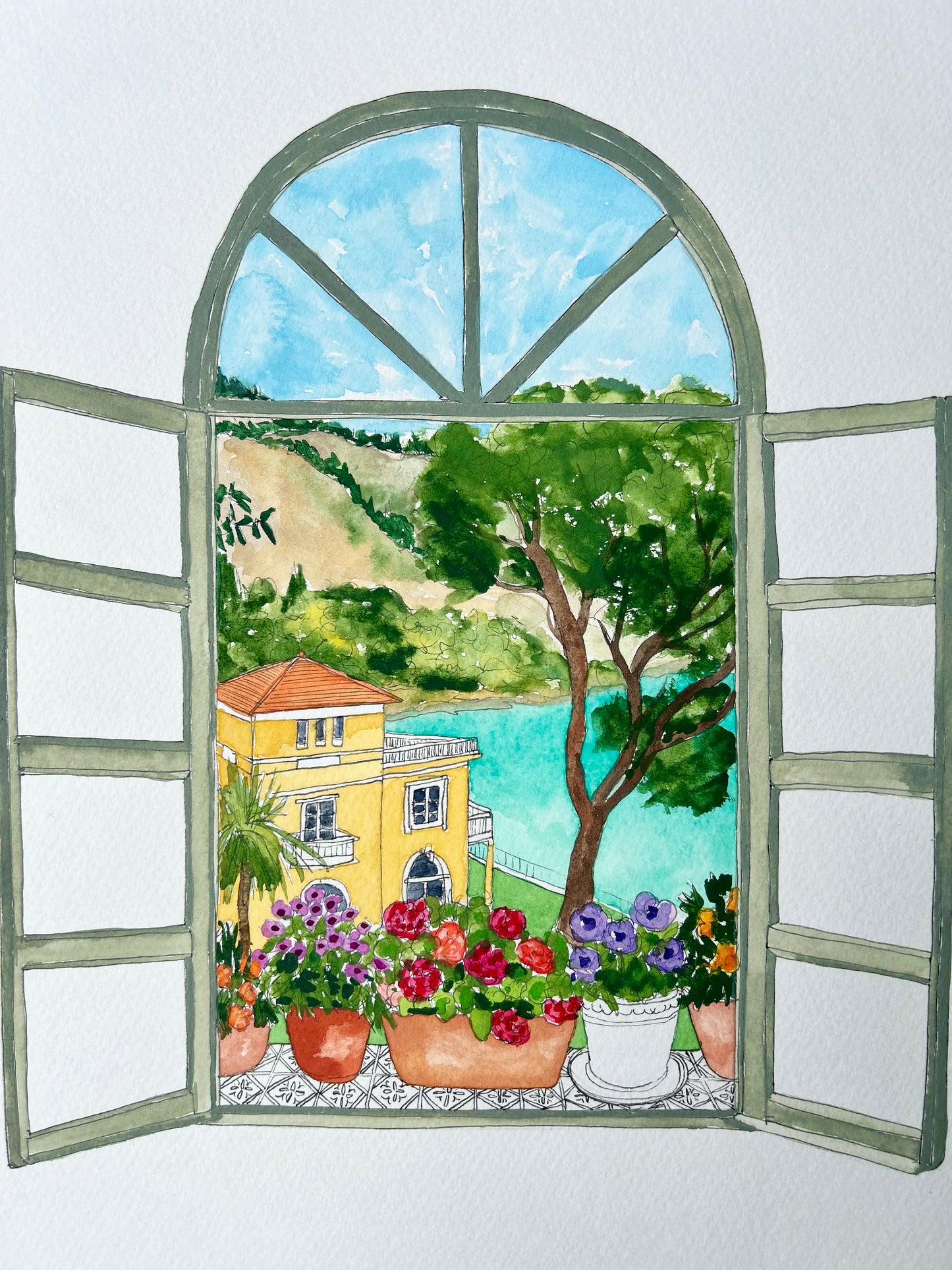 Mediterranean Window View Painting