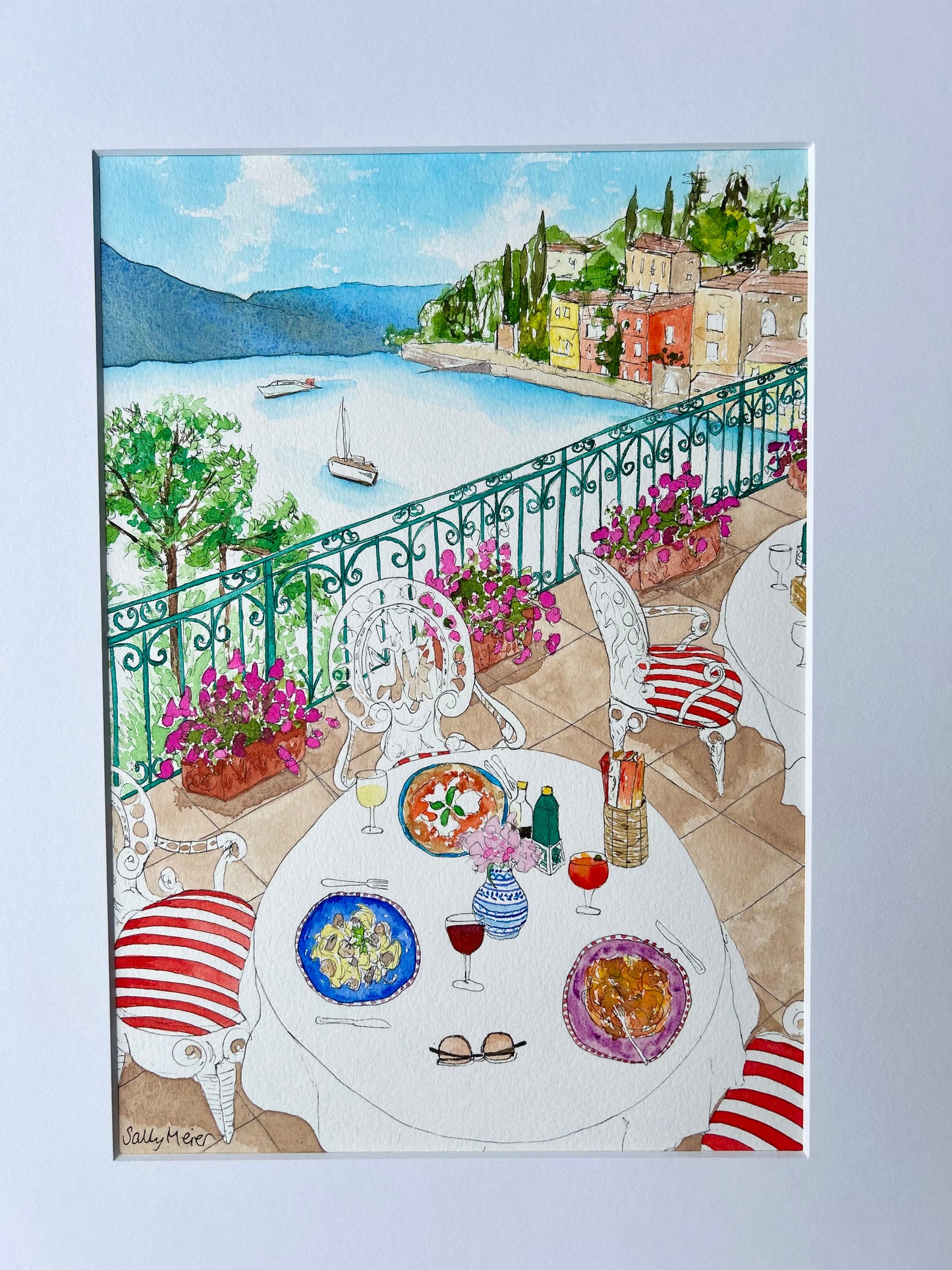 Lunching in Lake Como Painting