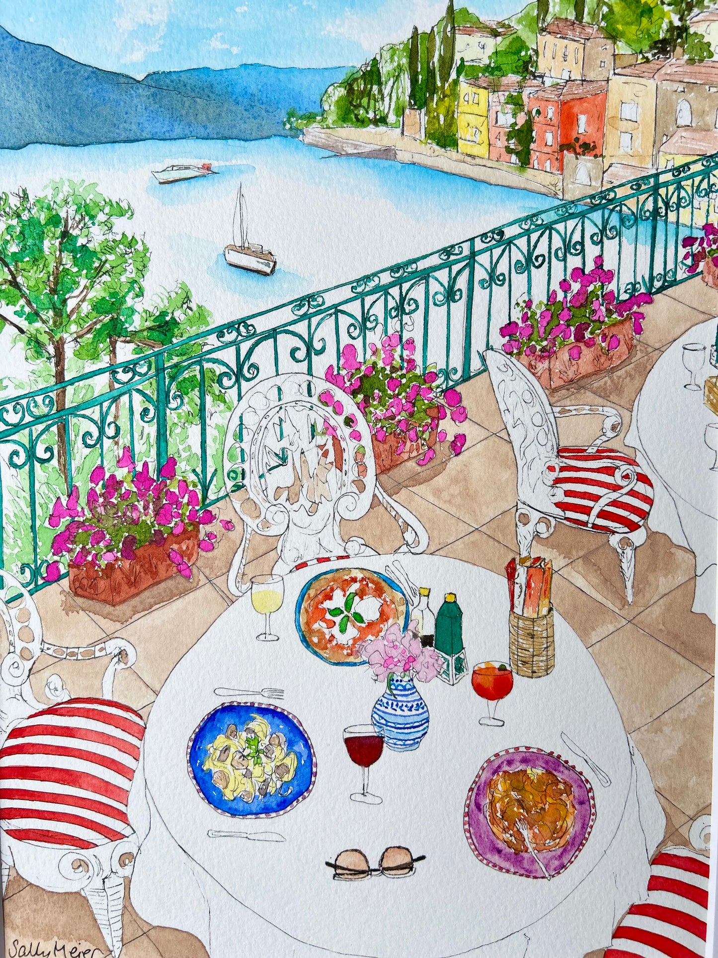 Lunching in Lake Como Painting