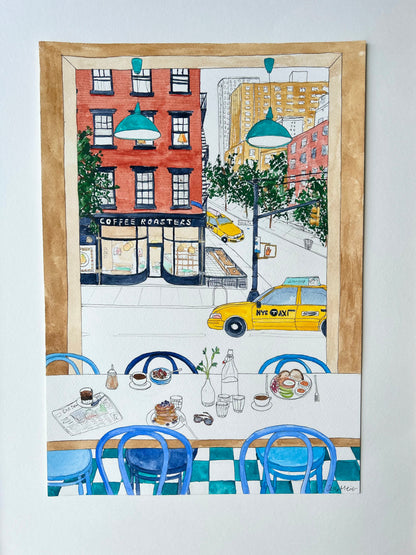 New York Cafe Breakfast Painting