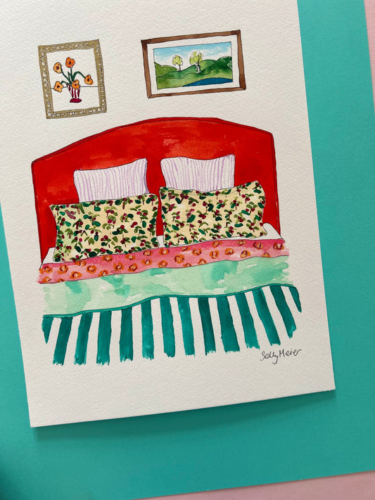 Original Colourful Bed Painting