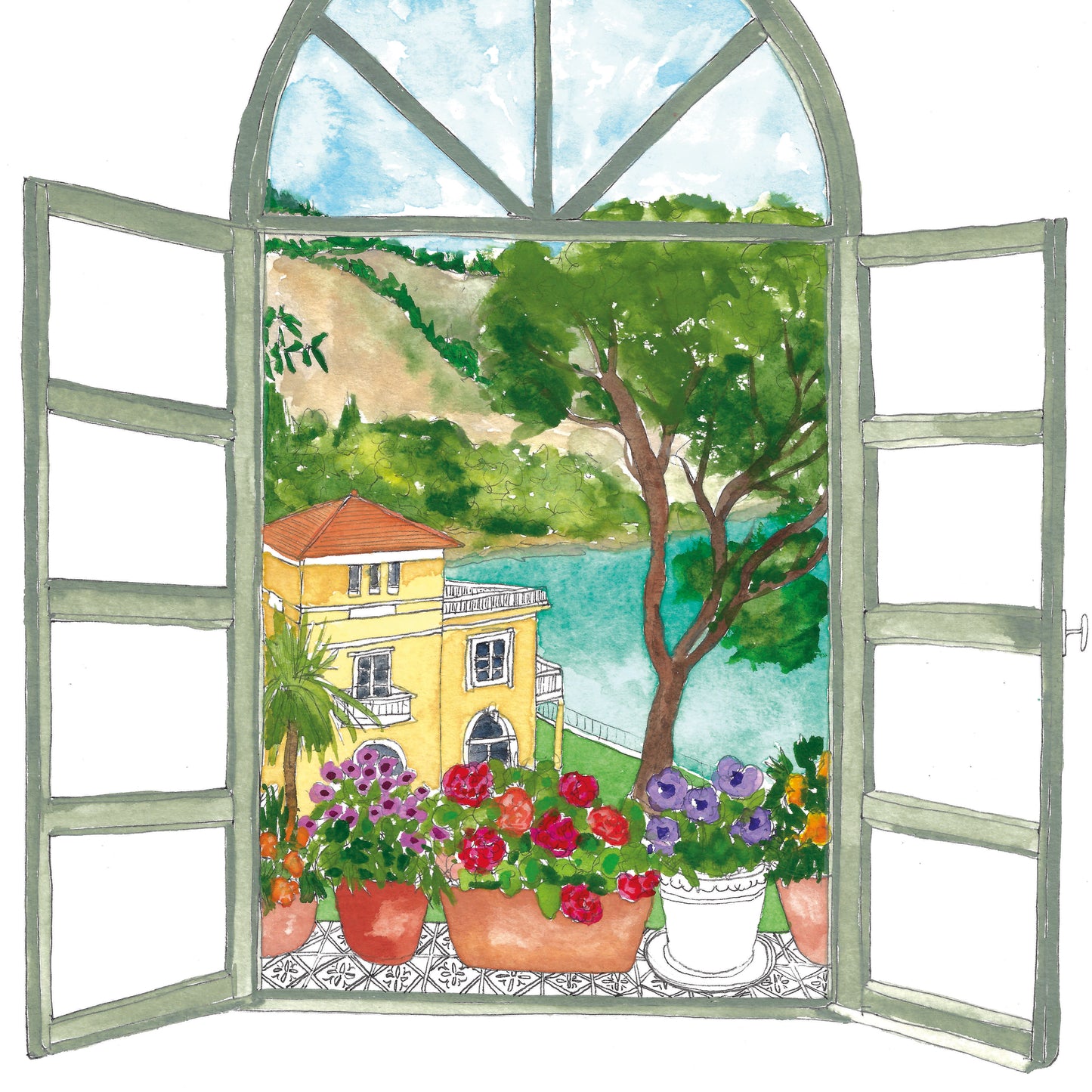Mediterranean Window View Print