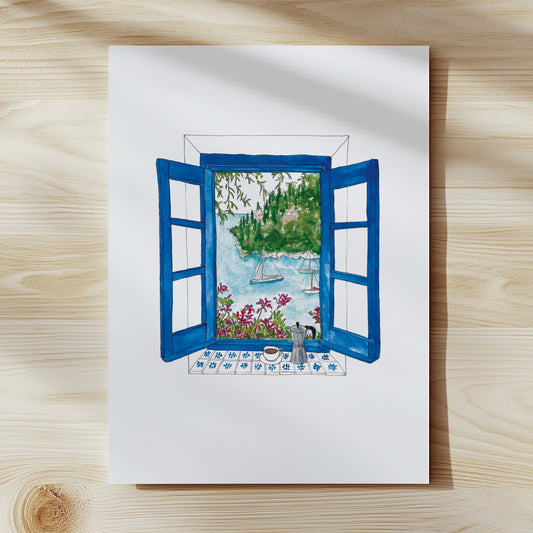 Sailing Boat Window View Print