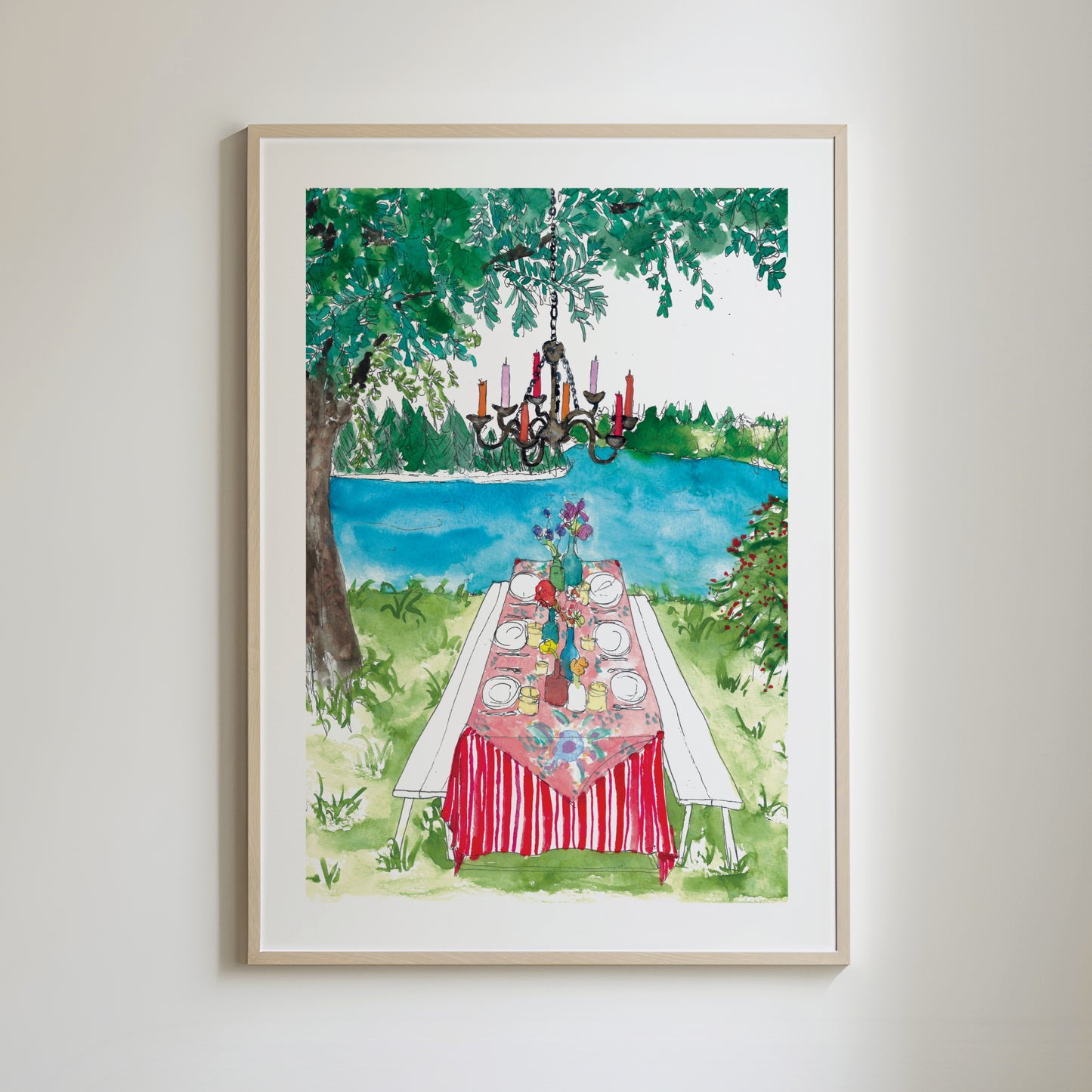 Whimsical Lakeside Outdoor Dining Print