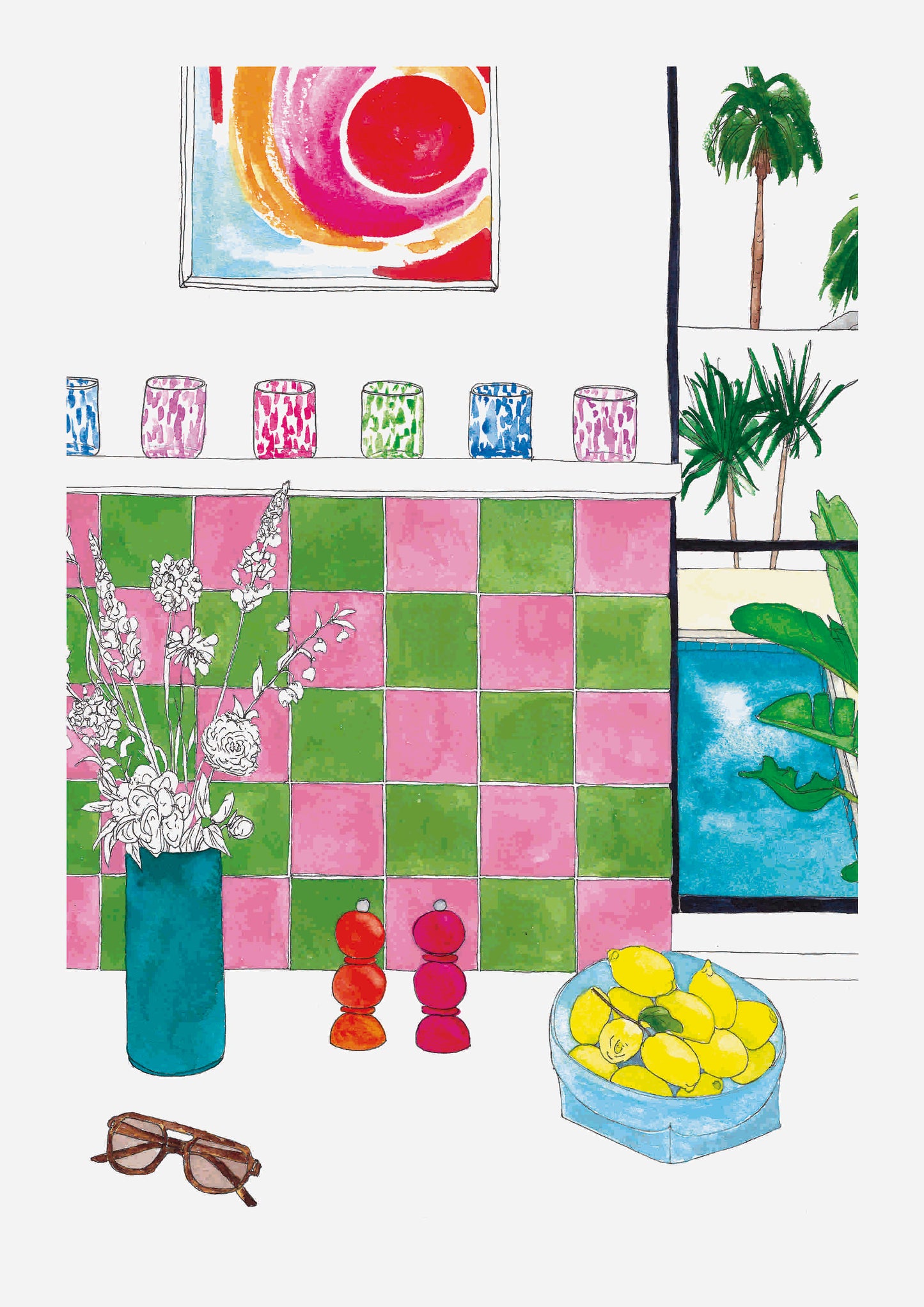 The Beach House Series, Kitchen with Pool View Art Print