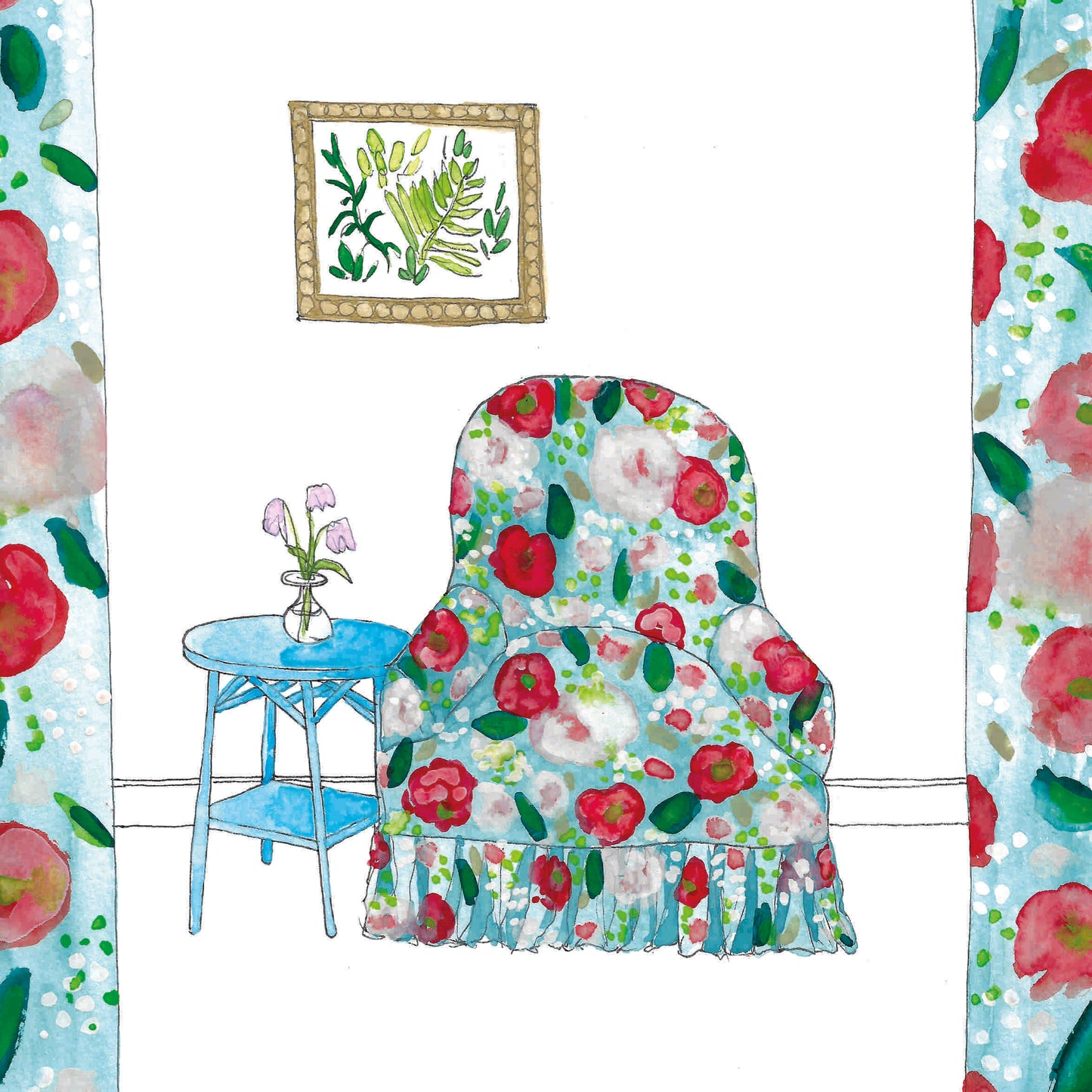 Red and Blue Chair Print