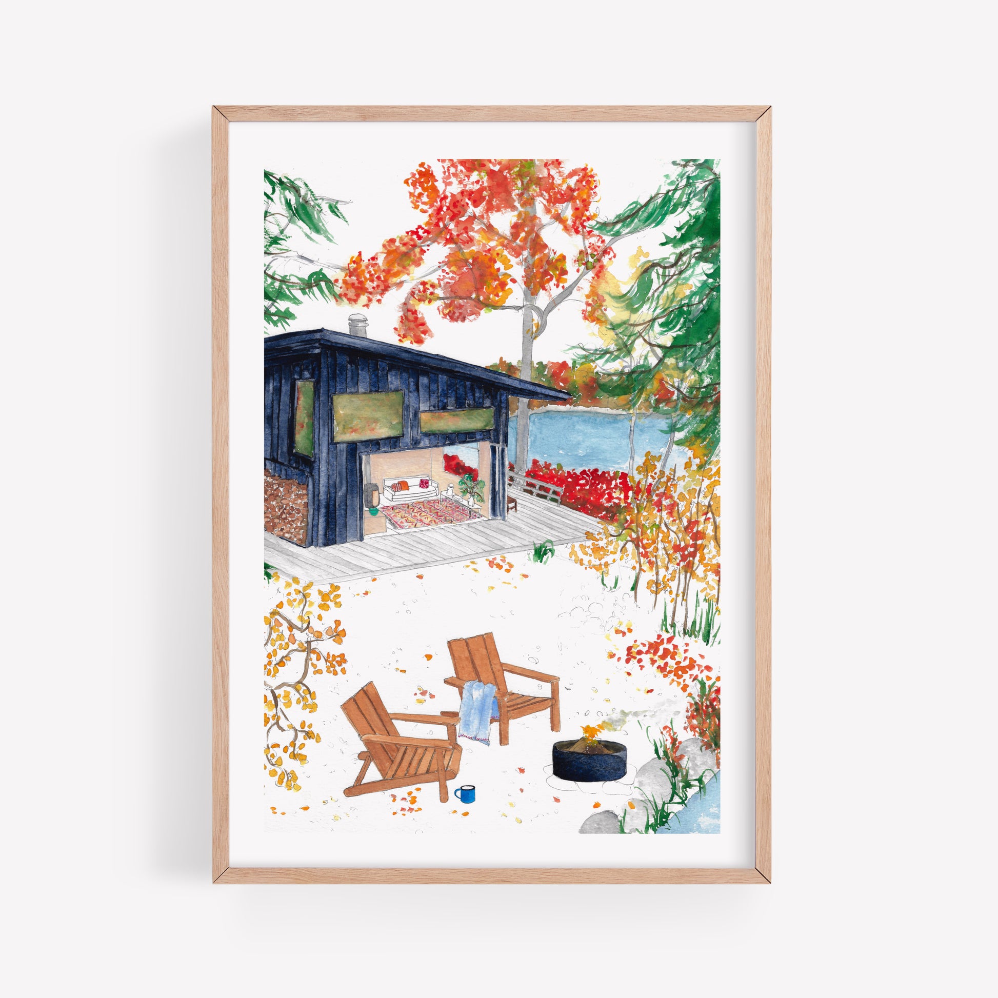 Cabin in autumn art print