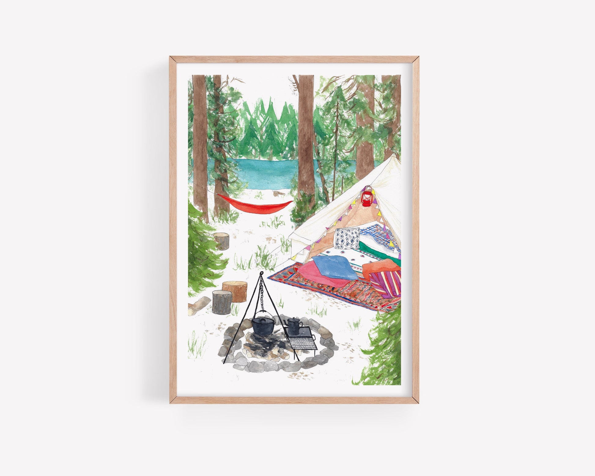 Lakeside camping art print